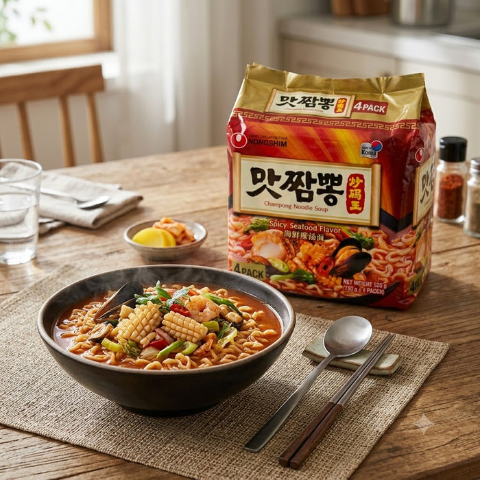 NONGSHIM Mat Jjamppong Spicy Seafood Noodle Soup 130g × 4 Pack – Korean Instant Noodles