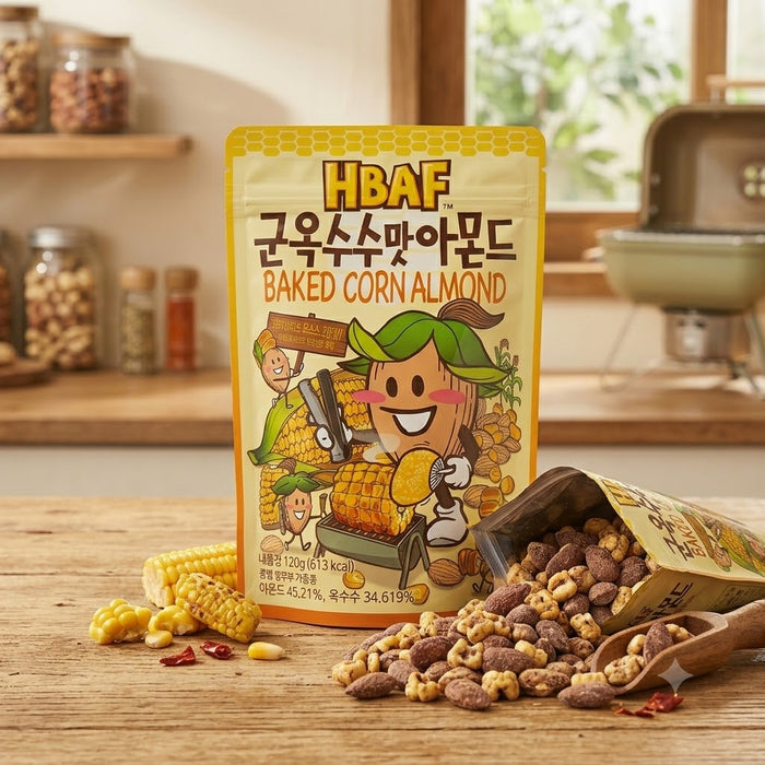 HBAF Baked Corn Almond Korean Sweet Corn Roasted Almond Snack 120g