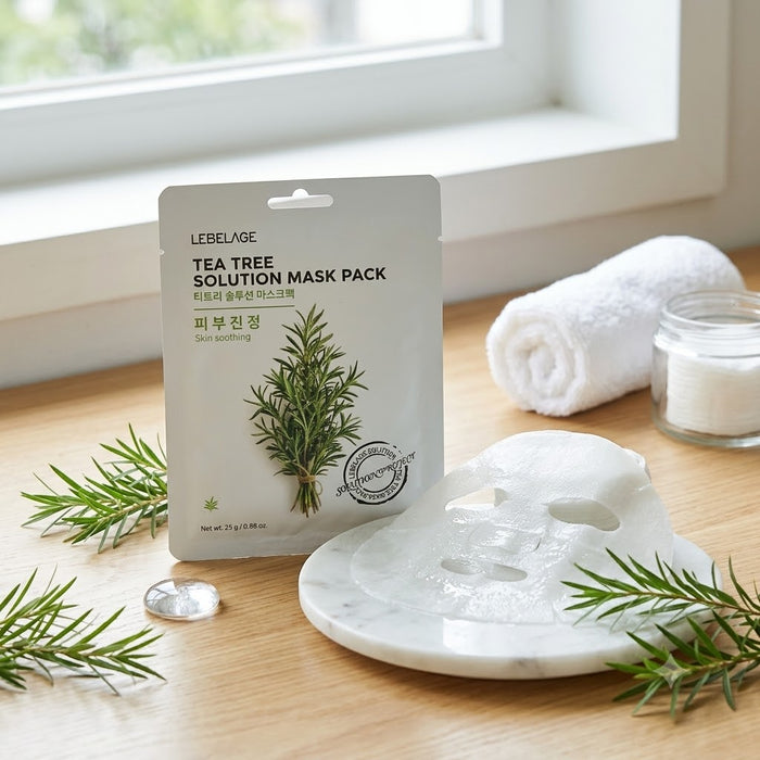LEBELAGE Tea Tree Solution Mask Pack 25g × 10 Sheets – Soothing Korean Facial Sheet Mask for Sensitive Skin