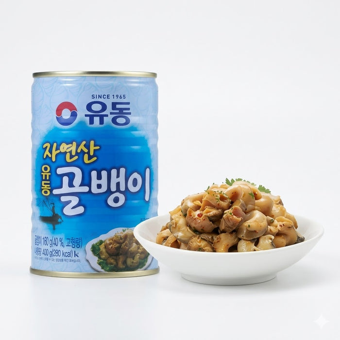 YUDONG Natural Sea Whelk Canned Seafood Korean Golbaengi Muchim Ready-to-Eat 400g