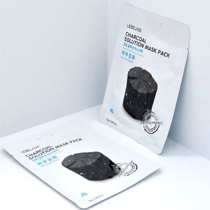 LEBELAGE Charcoal Solution Mask Pack 25g × 10 Sheets – Purifying Korean Facial Sheet Mask with Charcoal Powder