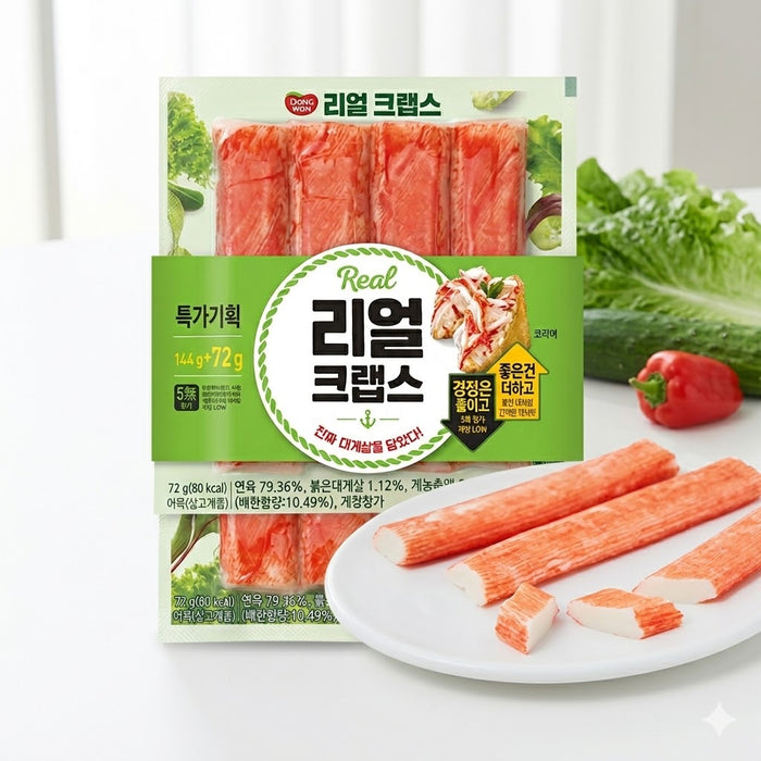 Dongwon Real Crabs Red Korean Imitation Crab Stick Seafood Snack 216g (144g + 72g)