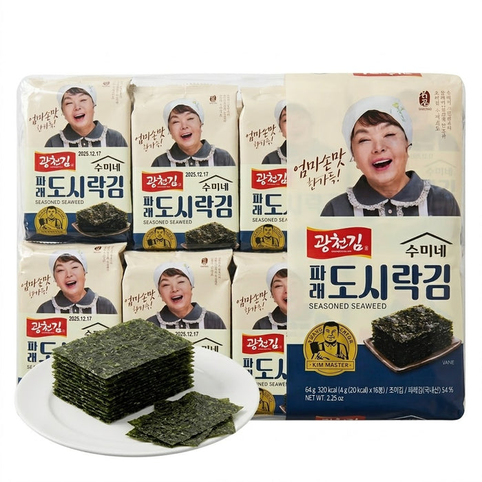GWANGCHEON Sumi Parae Seasoned Seaweed Lunchbox Laver Korean Roasted Seaweed 4g × 16 Packs 64g