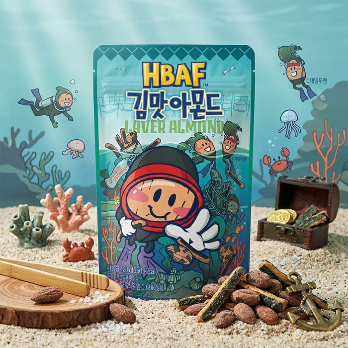 HBAF Laver Almond Korean Roasted Almond Snack 120g – Premium Seaweed Flavoured Almonds