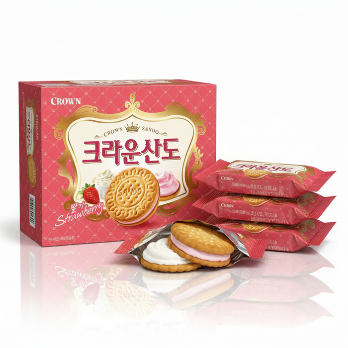 크라운 산도 딸기 크림 샌드위치 비스킷 - 한국식 간식 161g