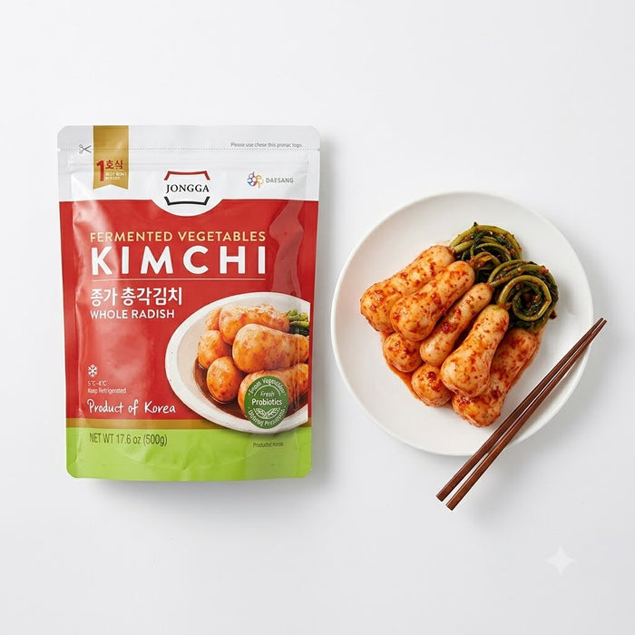 JONGGA Chonggak Kimchi Korean Whole Young Radish Kimchi 500g – Authentic Fermented Korean Kimchi