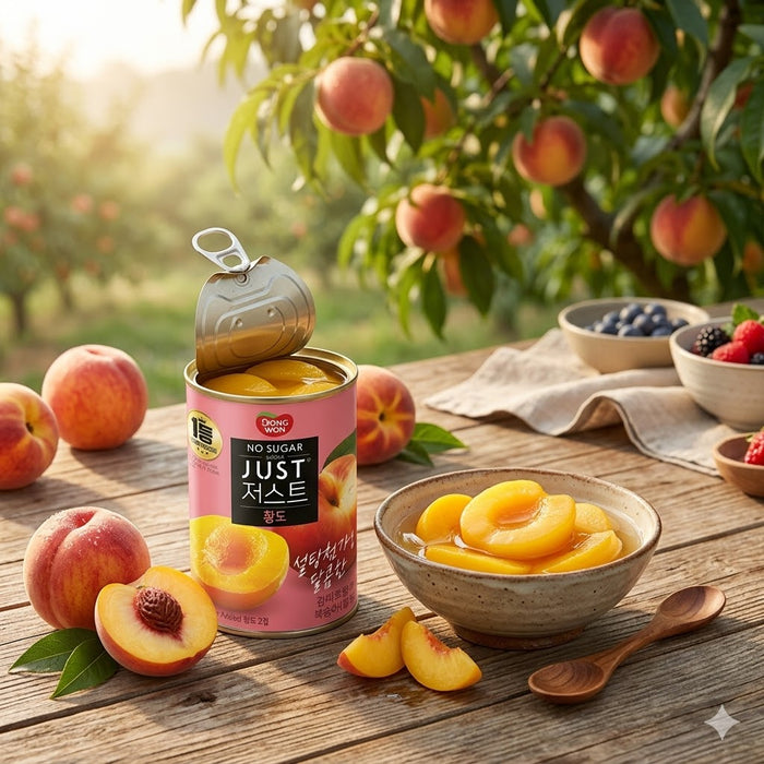 DONGWON Just No Sugar Added Yellow Peach Slices Canned Fruit Dessert 400g