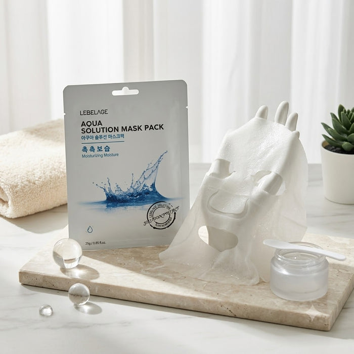 LEBELAGE Aqua Solution Mask Pack 25g × 10 Sheets – Hyaluronic Acid Moisturising Korean Sheet Mask