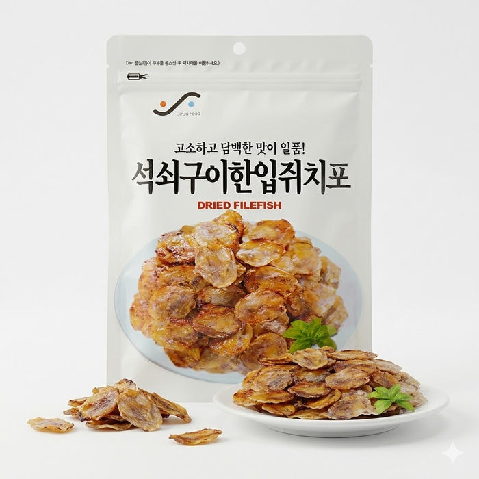 JINJU Charcoal Grilled Bite-Size Filefish Jerky Korean Dried Seafood Snack 100g