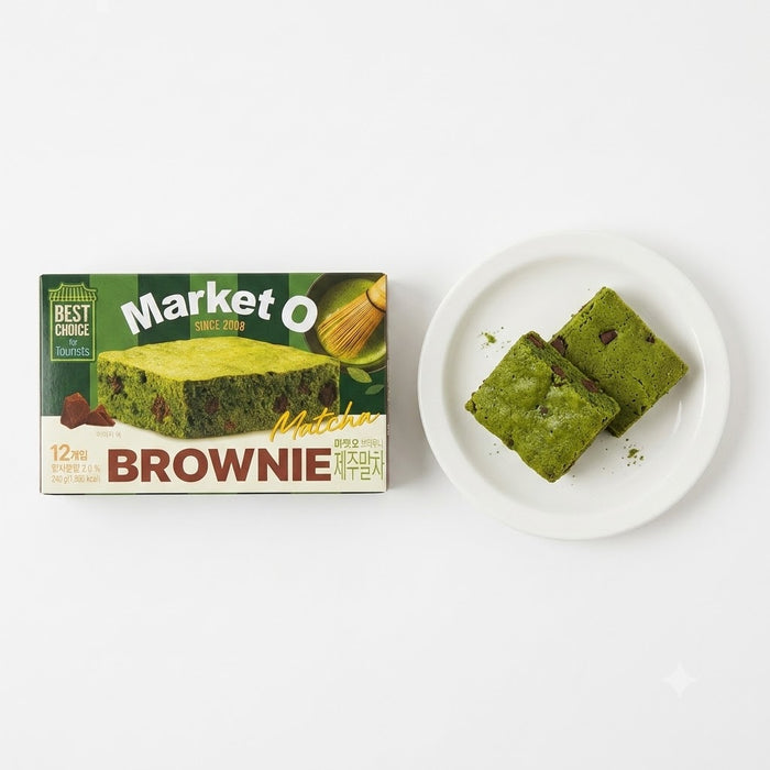 MARKET O Jeju Matcha Brownie 240g (12 Individually Wrapped Pieces) – Premium Korean Matcha Brownie Dessert