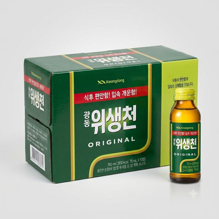KWANGDONG Wisaengcheon Original Herbal Digestive Drink 75ml × 10 Bottles – Korean Herbal Stomach Relief