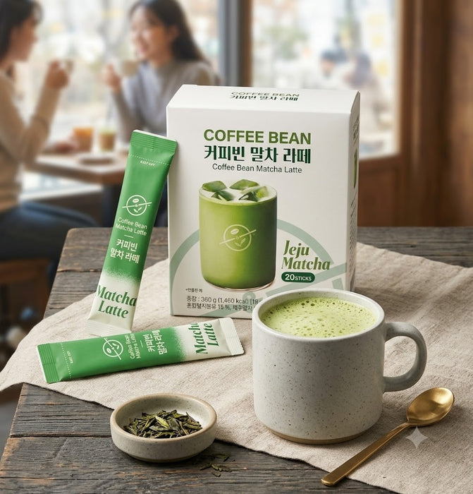 COFFEE BEAN Jeju Matcha Latte 360g (18g × 20 Sticks) – Korean Instant Green Tea Latte Mix