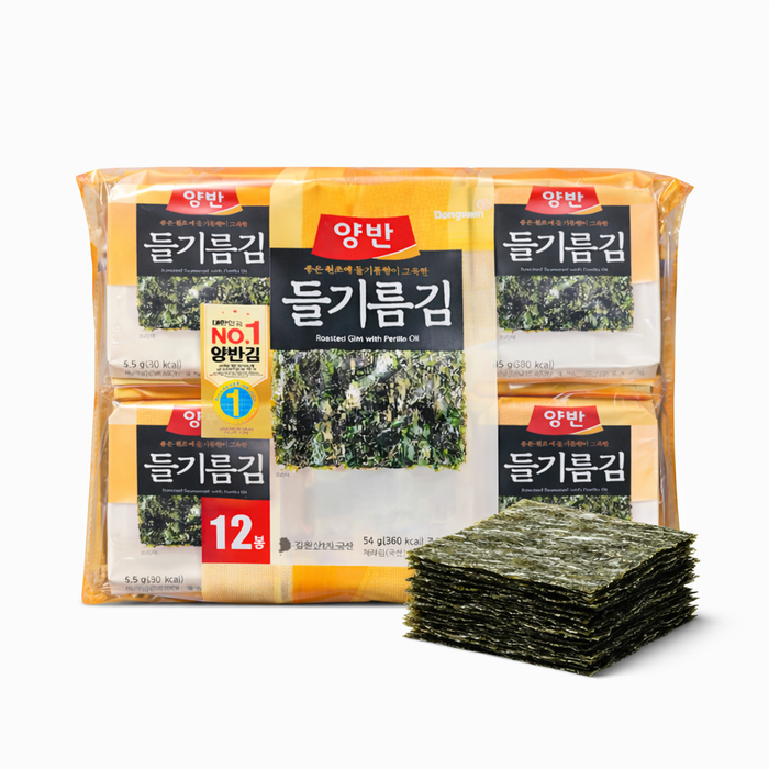 DONGWON Yangban Perilla Oil Seasoned Seaweed Korean Roasted Laver 12 Packs × 10 Sheets