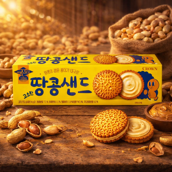 CROWN Kookhee Peanut Cream Sandwich Biscuits – Korean Nutty Cookies 93g