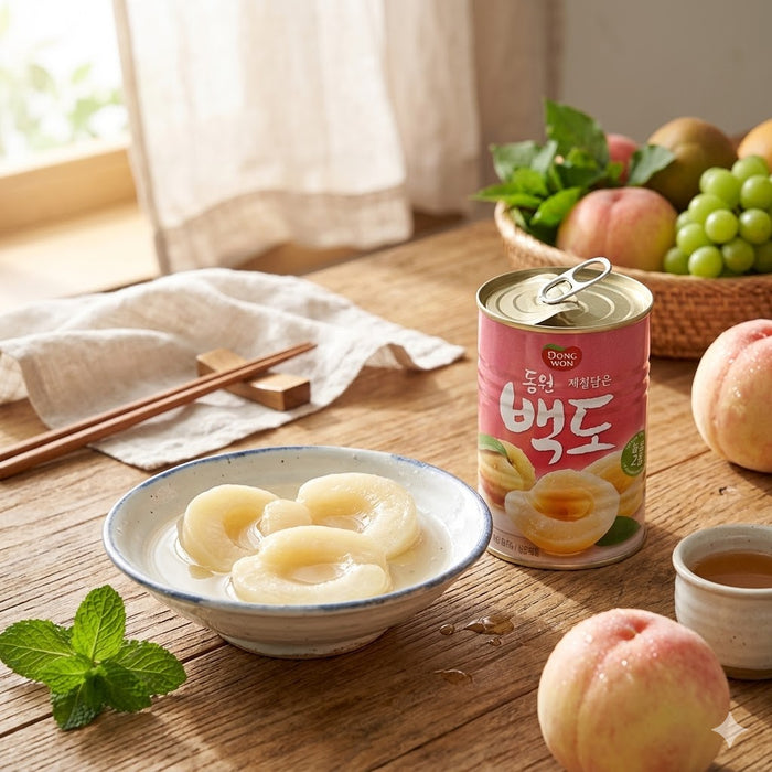 DONGWON White Peach Slices in Syrup Canned Fruit Dessert 400g