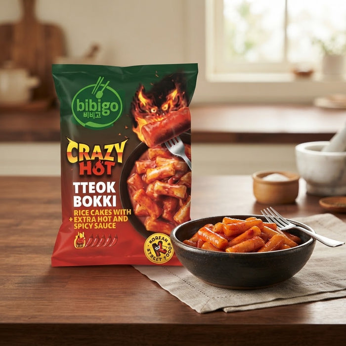 BIBIGO Crazy Hot Tteokbokki Extra Spicy Korean Rice Cakes Pouch 360g