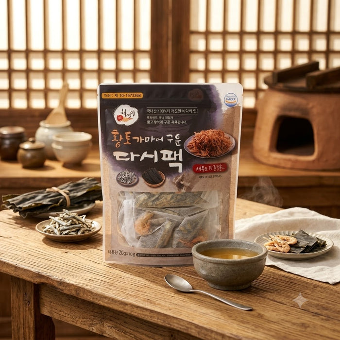 DONGHAE Roasted Seafood Broth Stock Tea Bags Shrimp Flavour 20g × 10 Sachets – Korean Soup Stock Pack