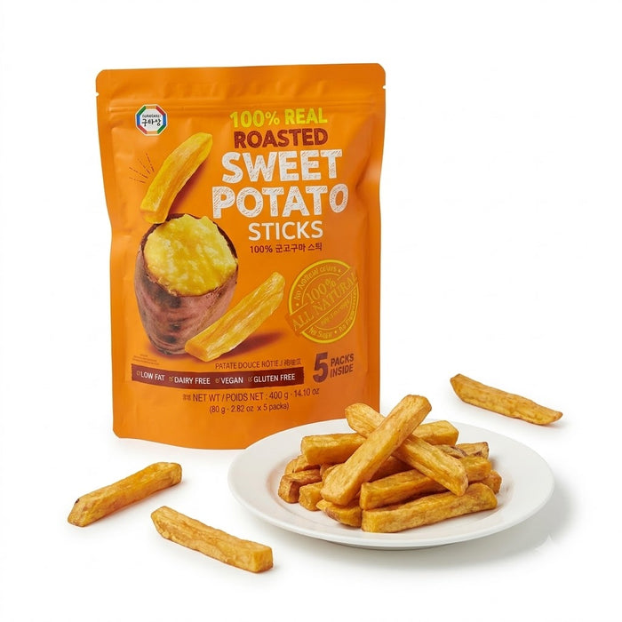 100% Real Roasted Sweet Potato Sticks 400g (80g × 5 Packs) – Korean Vegan Gluten Free Sweet Potato Snack