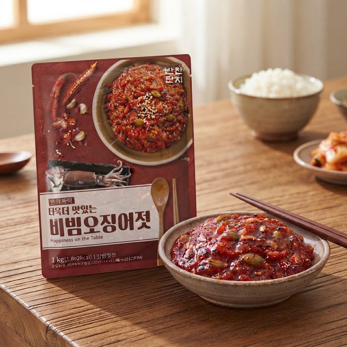 BANCHAN DANJI Chilled Spicy Seasoned Squid Jeotgal 1Kg – Korean Bibim Ojingeo Jeot
