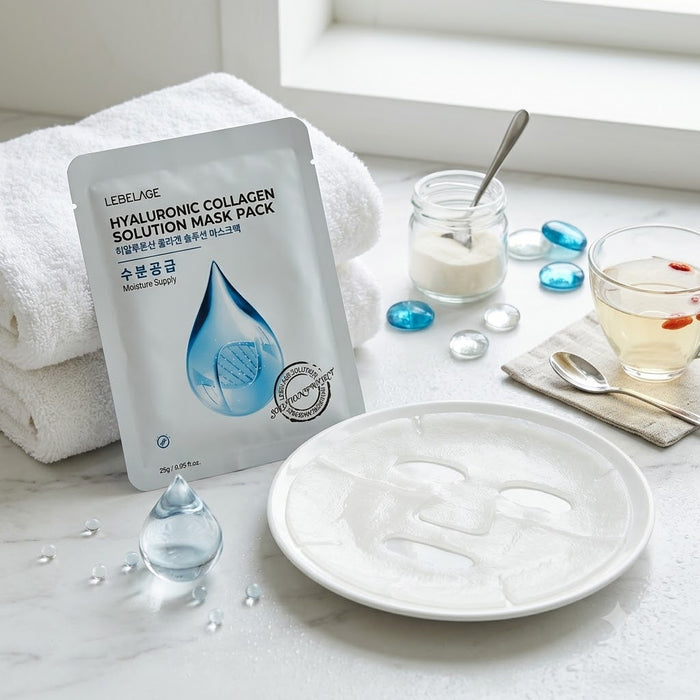 LEBELAGE Hyaluronic Collagen Solution Mask Pack 25g × 10 Sheets – Hydrating & Firming Korean Facial Sheet Mask