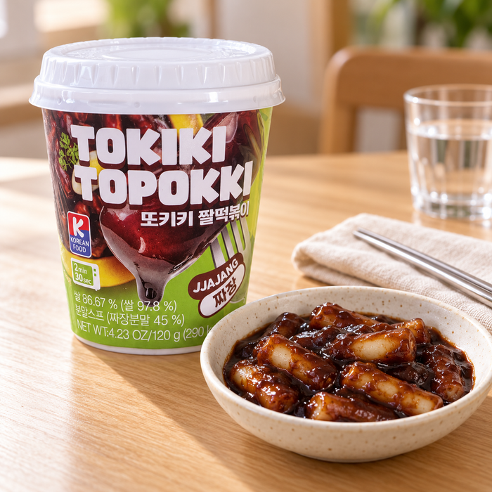 TTOKIKI Jjajang Rice Tteokbokki Cup 120g – Korean Black Bean Sauce Rice Cake Snack