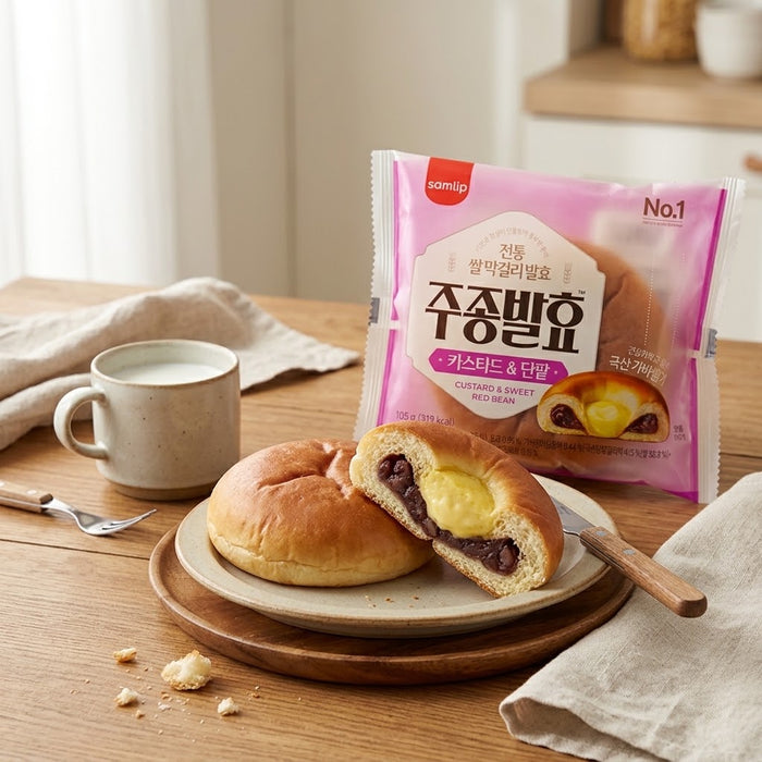 SAMLIP Frozen Custard & Sweet Red Bean Bun – Korean Makgeolli-Fermented Bread 105g