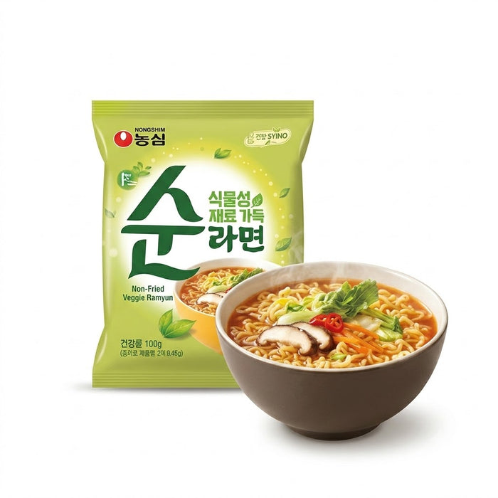 NONGSHIM Soon Veggie Ramyun Mild Korean Vegan Instant Noodles Multipack 560g (112g × 5 Packs)
