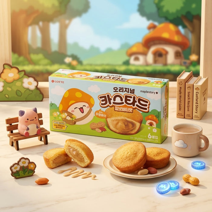 LOTTE Custard Peanut Butter Flavor 138g – Korean Soft Cake with Peanut Butter Cream 6 Packs