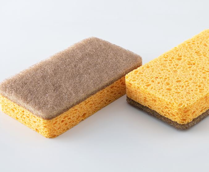 CLEANLAB Natural Pulp Cellulose Scrubber Sponge 2-Pack – Double-Sided Gentle & Foamy