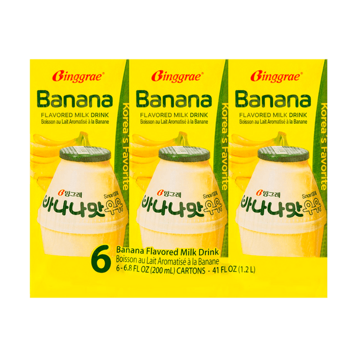 BINGGRAE Banana Flavored Milk Drink 200ml × 6 Pack – Korean Sweet & Creamy Beverage