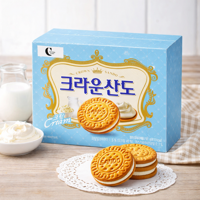 CROWN Sando Milk Cream Sandwich Biscuits Korean Cookie Snack 161g
