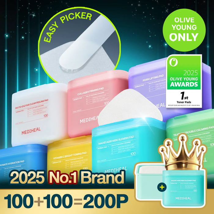 MEDIHEAL Toner Pad 100+100 Pads Double Pack (8 Types), 2025 Olive Young Award