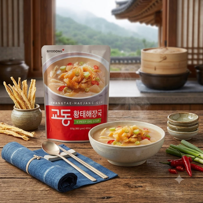 GYODONG Hwangtae Haejangguk Korean Dried Pollock Hangover Soup 500g – Ready-to-Heat Traditional Korean Soup