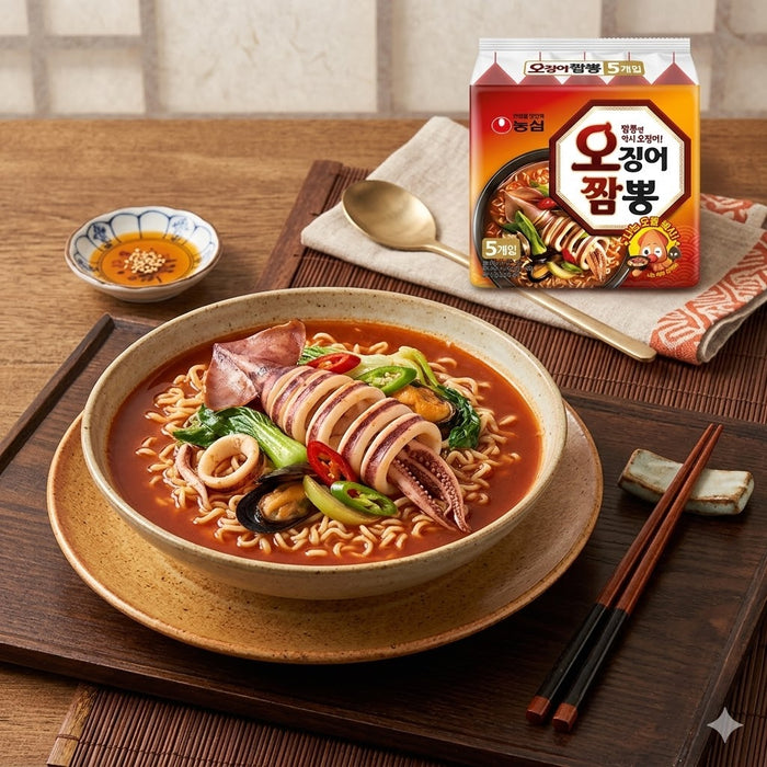 NONGSHIM Squid Champong Spicy Seafood Instant Noodles Multipack 124g × 5