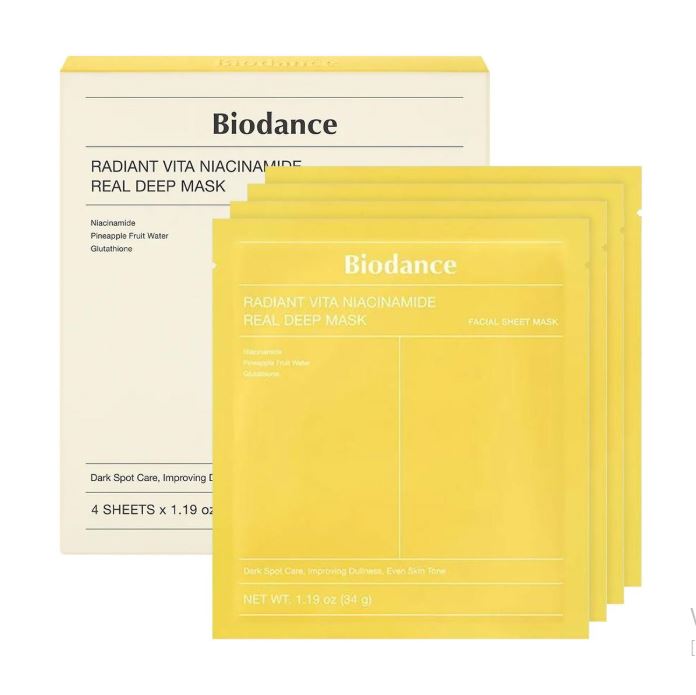 BIODANCE Radiant Vita Niacinamide Deep Mask, 34g x 4ea - Dark Spot Care, Improve Dullness, Even Skin Tone