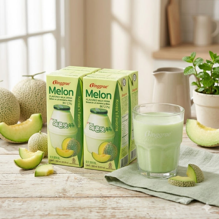 BINGGRAE Melon Flavored Milk Drink Korean Sweet & Creamy Beverage 200ml / 200ml × 6 Pack