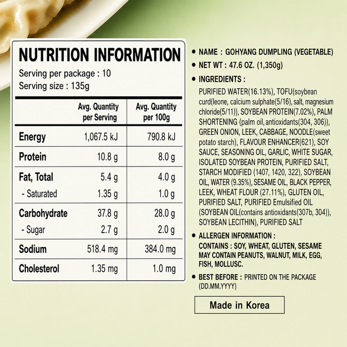 HAITAI Gohyang Vegetable Dumplings 1.35kg – Vegan Frozen Korean Mandu