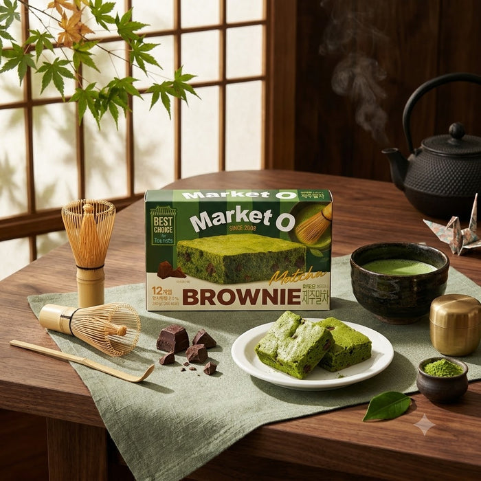 MARKET O Jeju Matcha Brownie 240g (12 Individually Wrapped Pieces) – Premium Korean Matcha Brownie Dessert