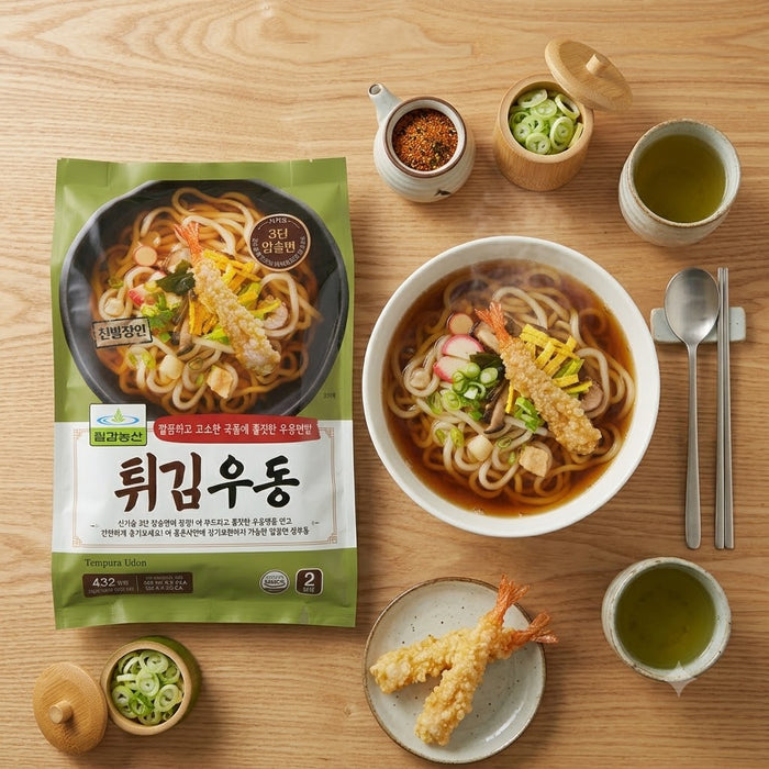 CHILKAB Tempura Udon 428g (2 Servings) – Japanese Style Udon Noodle Soup with Crispy Tempura