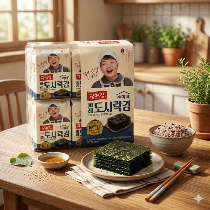 GWANGCHEON Sumi Parae Seasoned Seaweed Lunchbox Laver Korean Roasted Seaweed 4g × 16 Packs 64g