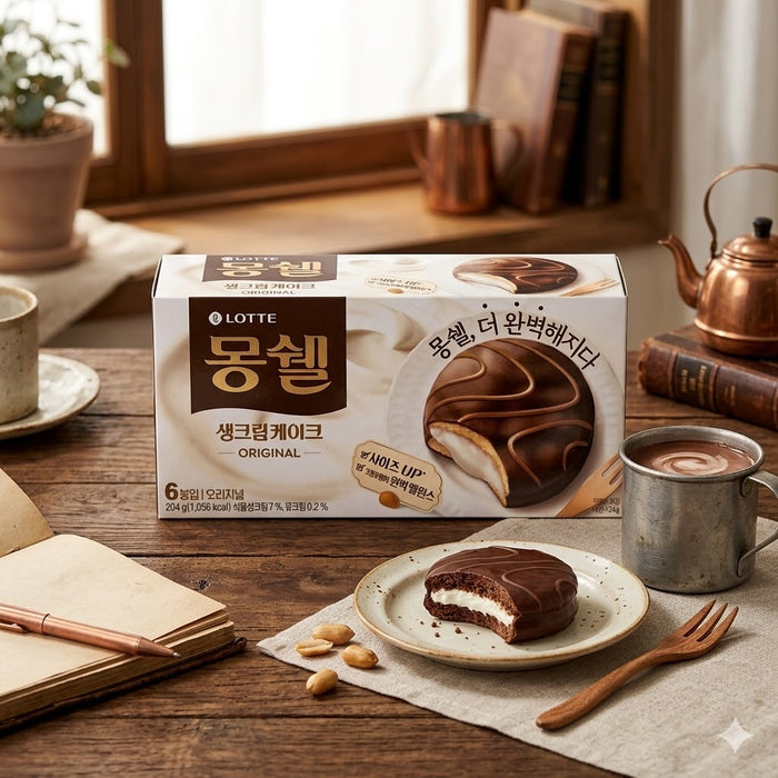 LOTTE Mon Cher Cream Cake Original 204g / 408g – Soft Chocolate Cake with Fresh Cream