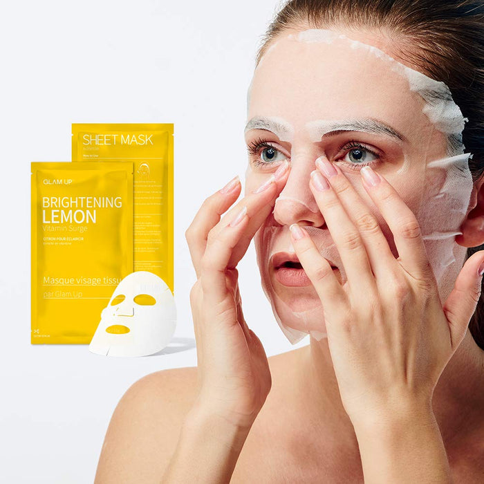 GLAM UP Lemon Sheet Mask (10 Sheets) Clean Face Masks Skincare, Hydrating Face Masks, Moisturizing, Soothing