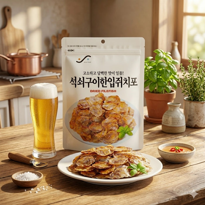 JINJU Charcoal Grilled Bite-Size Filefish Jerky Korean Dried Seafood Snack 100g