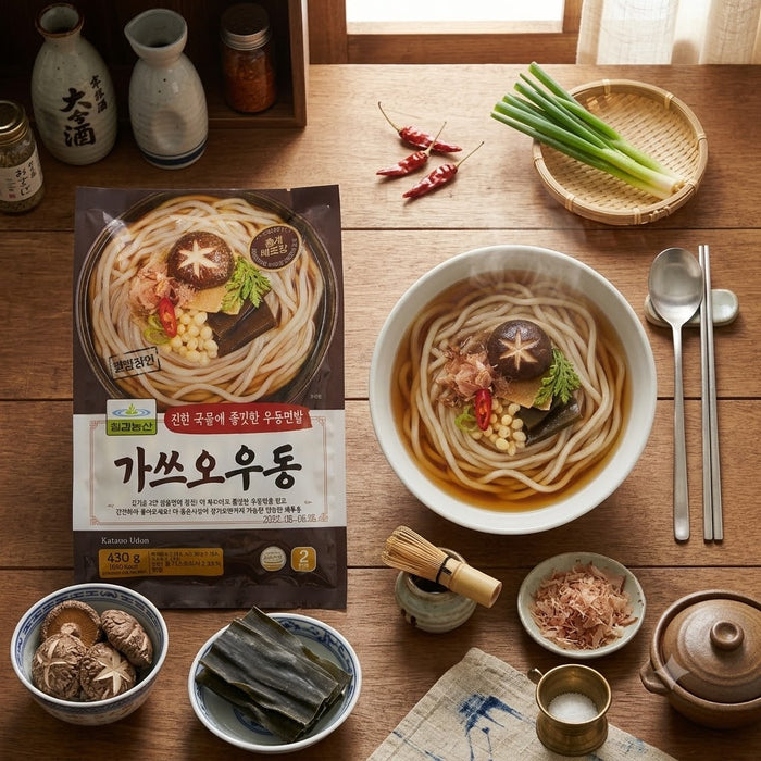 CHILKAB Katsuo Udon 430g (2 Servings) – Japanese Style Udon Noodle Soup with Bonito Broth