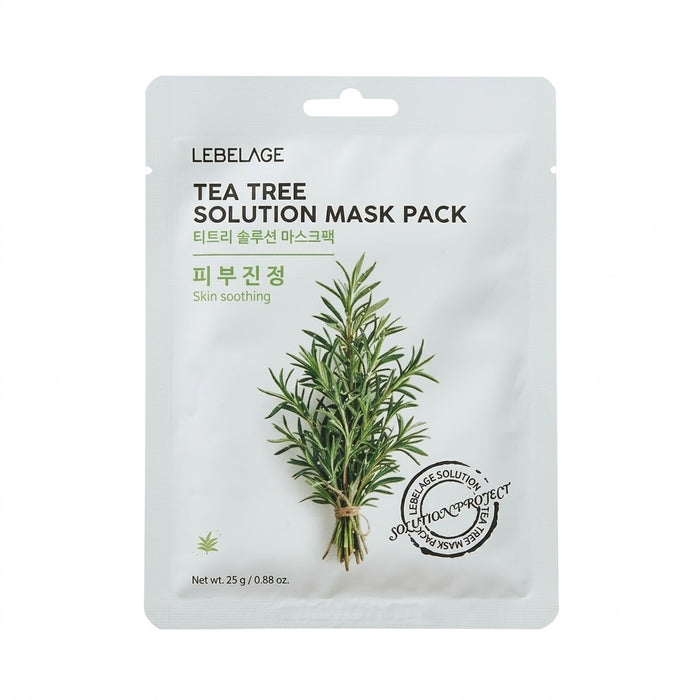 LEBELAGE Tea Tree Solution Mask Pack 25g × 10 Sheets – Soothing Korean Facial Sheet Mask for Sensitive Skin