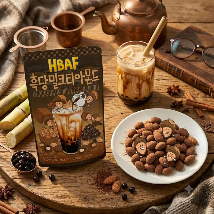 HBAF Brown Sugar Milk Tea Almond Roasted Korean Almond Snack 190g – Bubble Tea Flavoured Sweet Crunchy Nuts