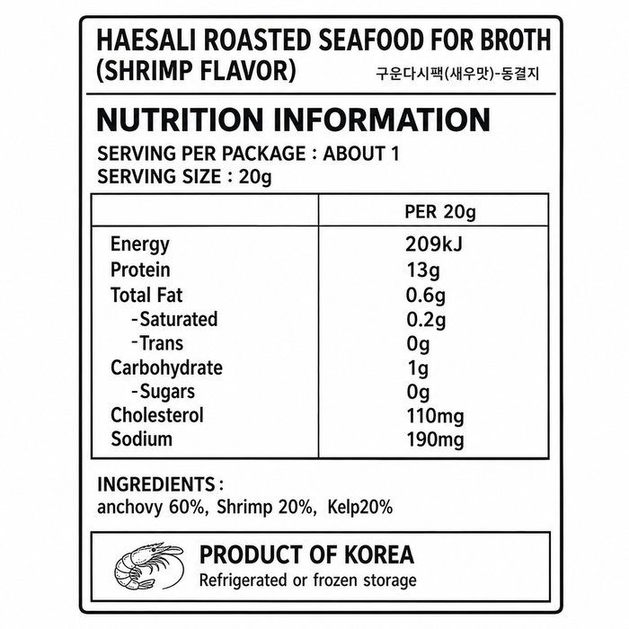 DONGHAE Roasted Seafood Broth Stock Tea Bags Shrimp Flavour 20g × 10 Sachets – Korean Soup Stock Pack