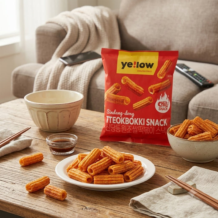 YE!LOW Sindang-dong Original Rice Tteokbokki Snack 165g – Sweet & Spicy Korean-Style Crunchy Snack