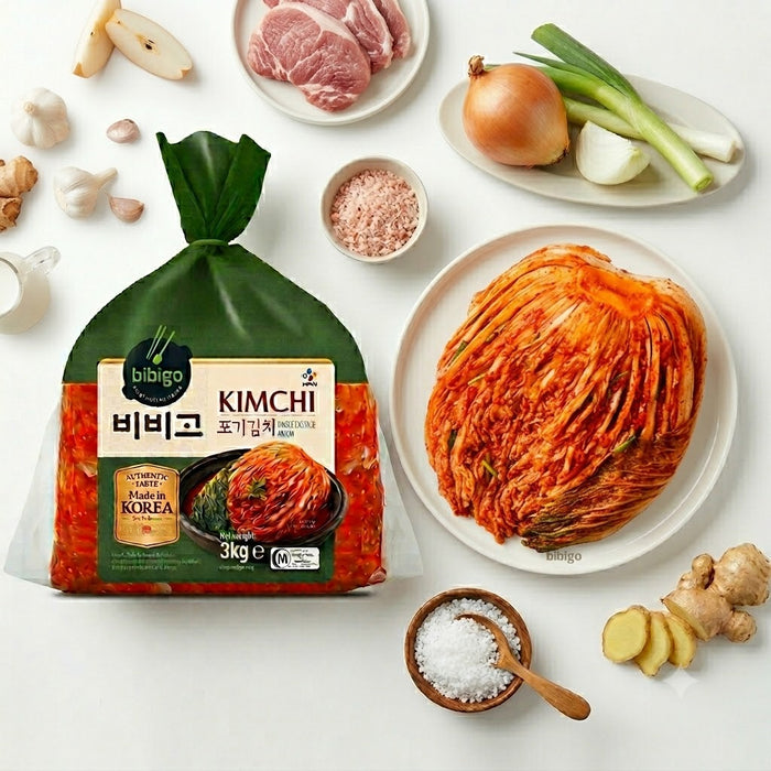 BIBIGO Whole Napa Cabbage Kimchi Korean Fermented Kimchi 3kg – Authentic Korean Kimchi Family Pack