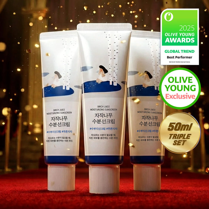 ROUND LAB Birch Juice Moisturizing Sunscreen 50ml Triple Set, 2025 Olive Young Award